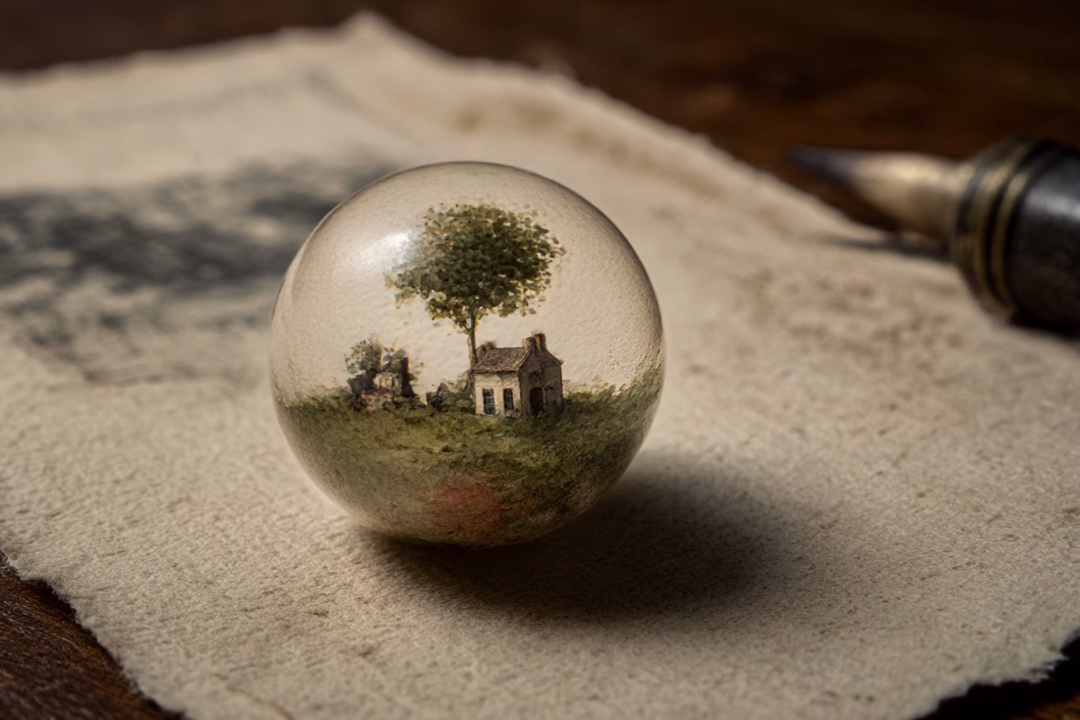 tiny house and tree landscape in a sphere